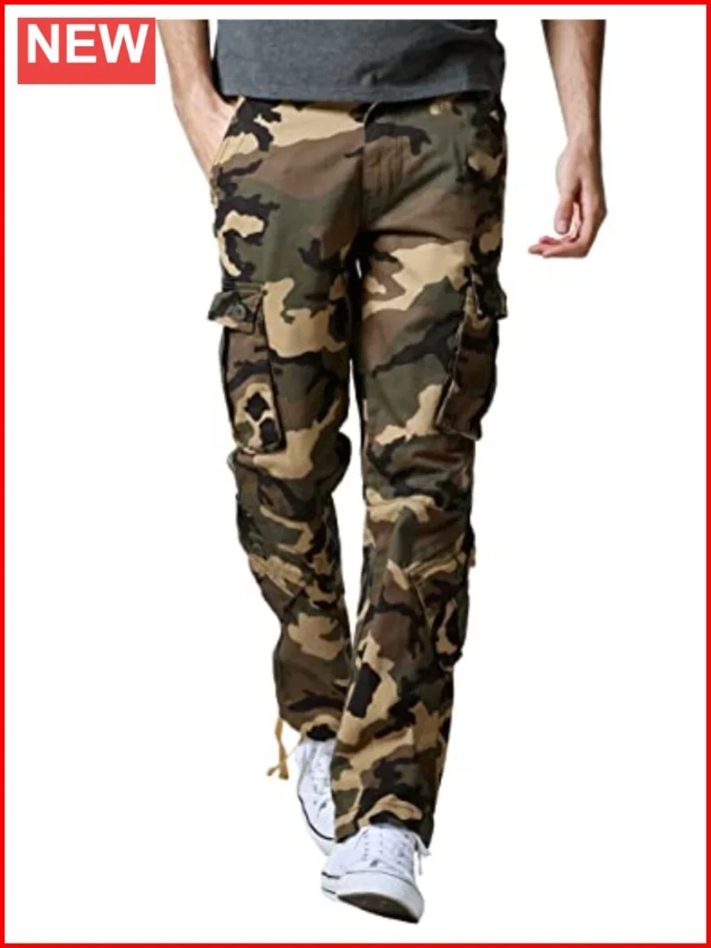 Men's Cargo Pants with 8 Pockets, Adjustable Drawstring Waist, Straight Leg